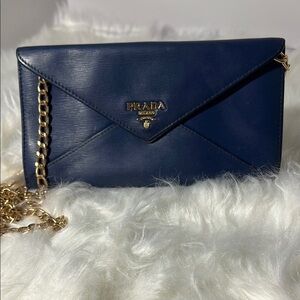 Prada Navy Blue Vitello Leather Envelope Bag P32